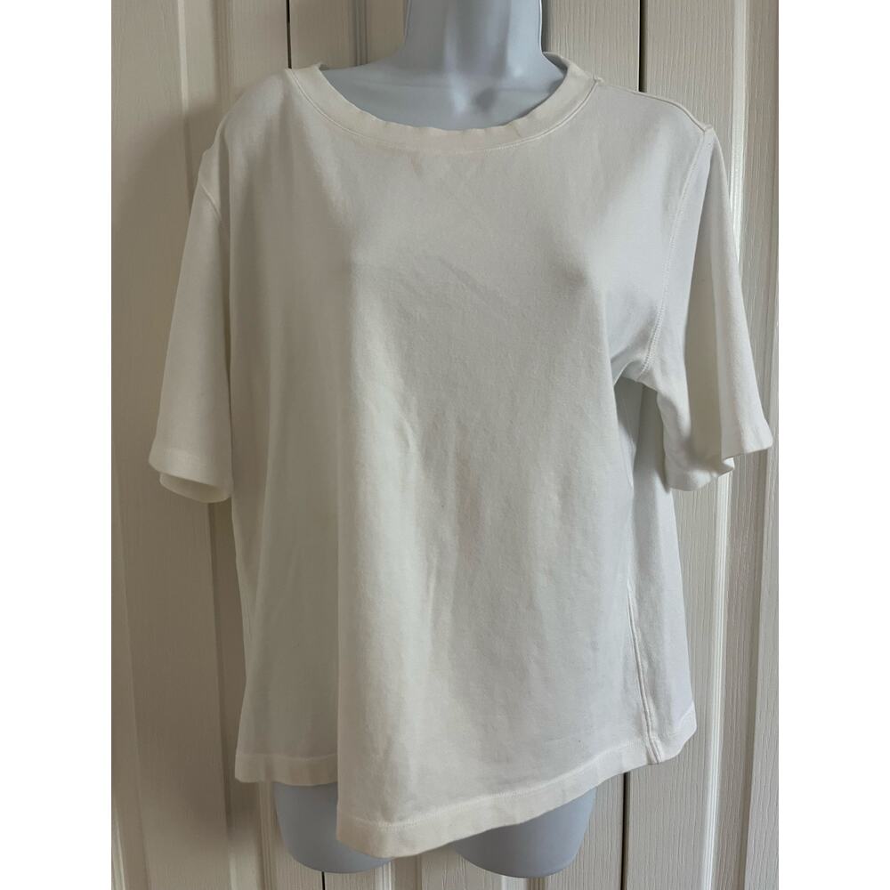 Chico’s Size 3 XL White Cotton Stretch Top Comfortable Easy Fit SS